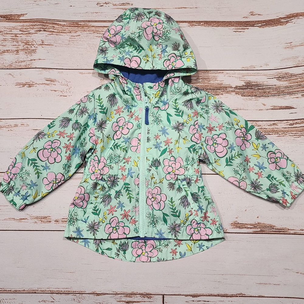 Cat & Jack Jacket Mint Pink Floral Zip Up Toddler Girl 12 Months